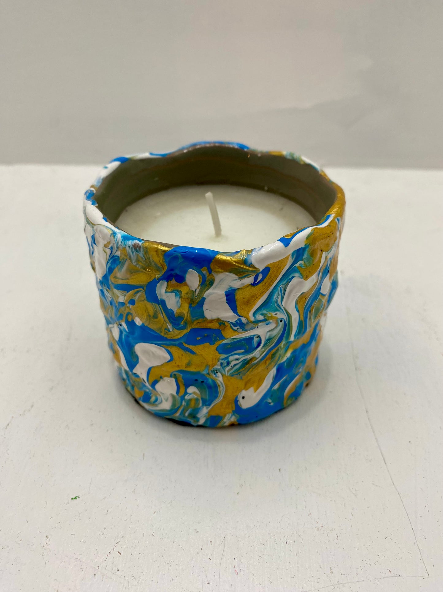 Blue and Gold Triple Stipple Candle