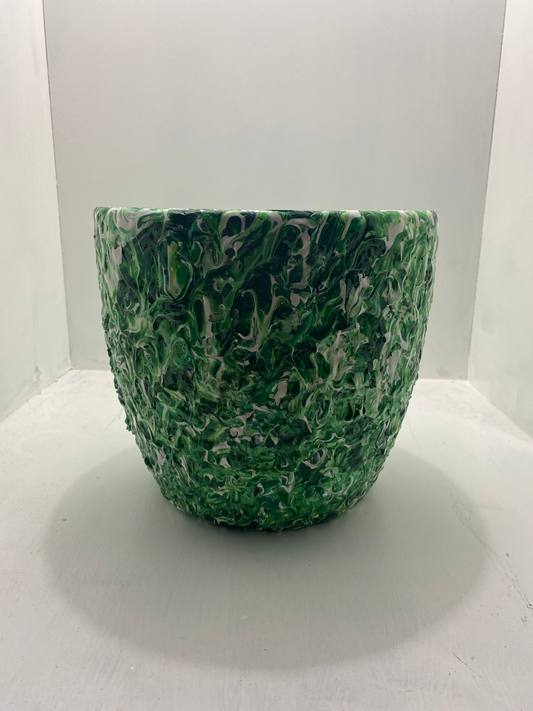 Large Triple Stipple Green Pot