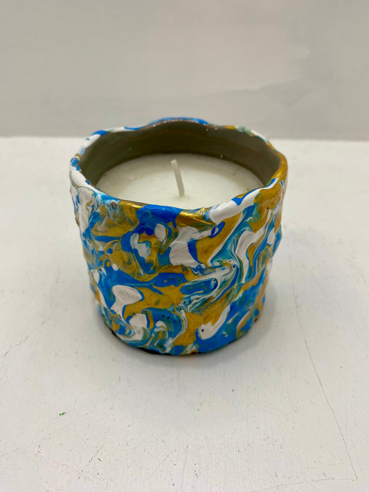 Blue and Gold Triple Stipple Candle
